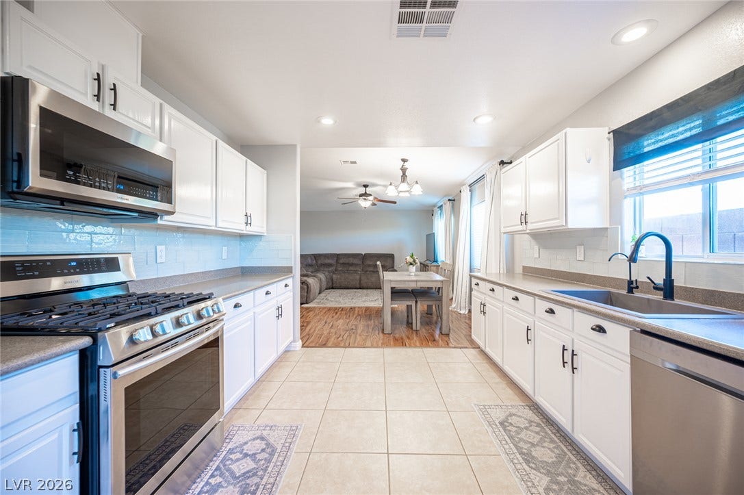 White cabinetry paired with stainless steel appliances creates an efficient, bright kitchen layout.