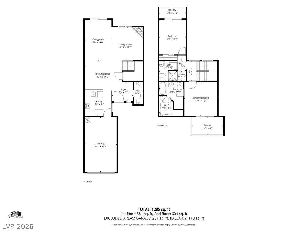 6250 W Flamingo Road, #62, Las Vegas, NV 89103 An organized floor plan details the layout of this two-level home.