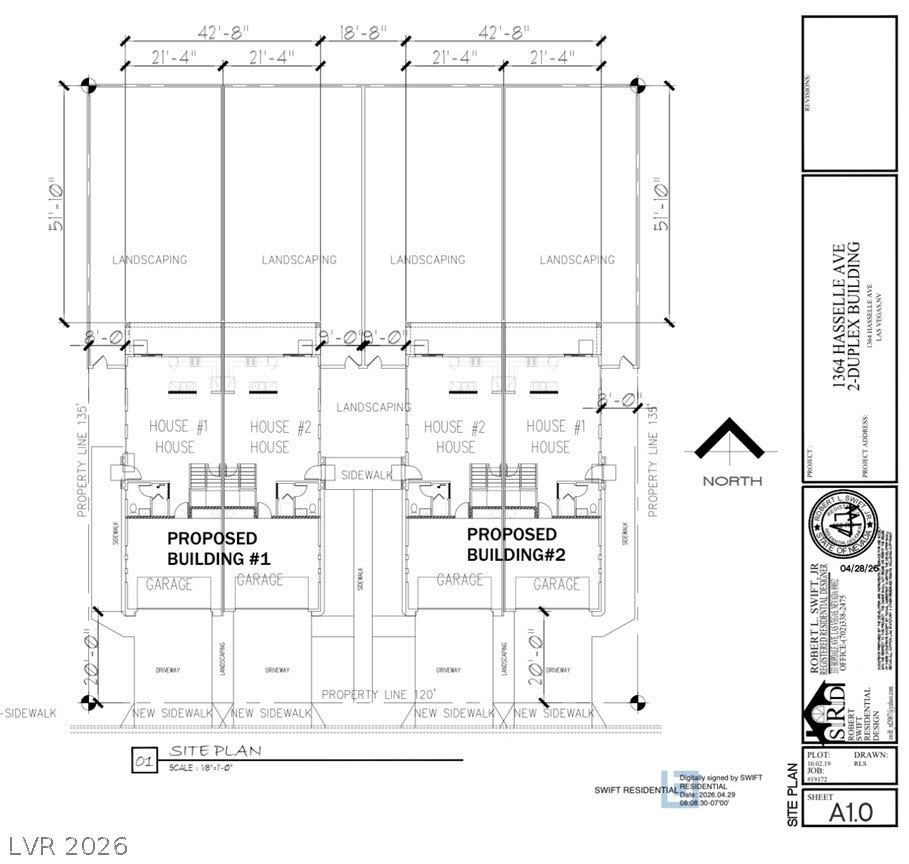 1360 Hassell Avenue, Las Vegas, NV 89106 Detailed site plan displaying the layout, dimensions, and orientation of the proposed residential structures.