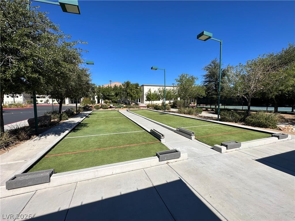 Fenced bocce ball courts.