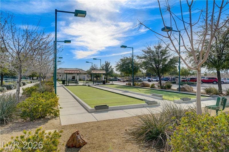 Fenced bocce ball courts.