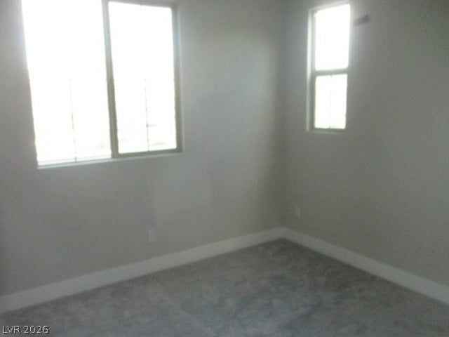 Natural light pours through dual windows in this quiet bedroom finished with plush carpeting.