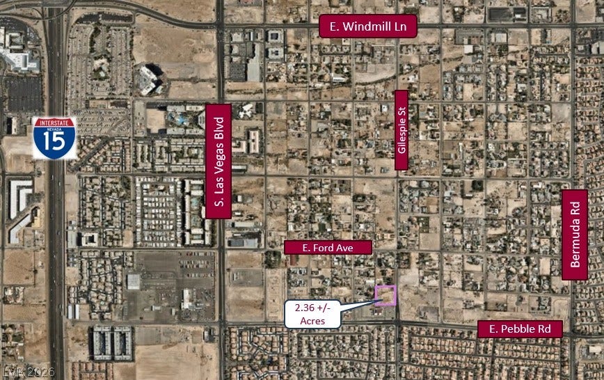 Gilespie Street, Las Vegas, NV 89123 An aerial map highlights the prime location and boundaries of this expansive parcel.