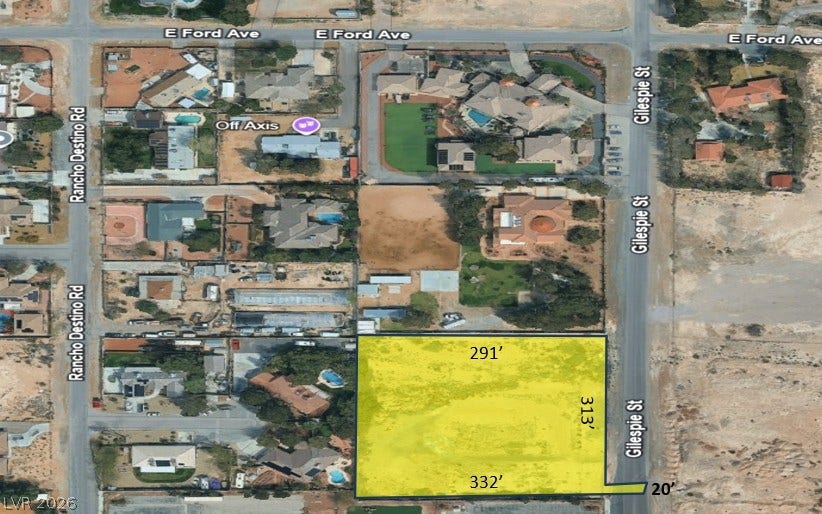 Gilespie Street, Las Vegas, NV 89123 An aerial map highlights the lot boundaries and dimensions of this spacious property.