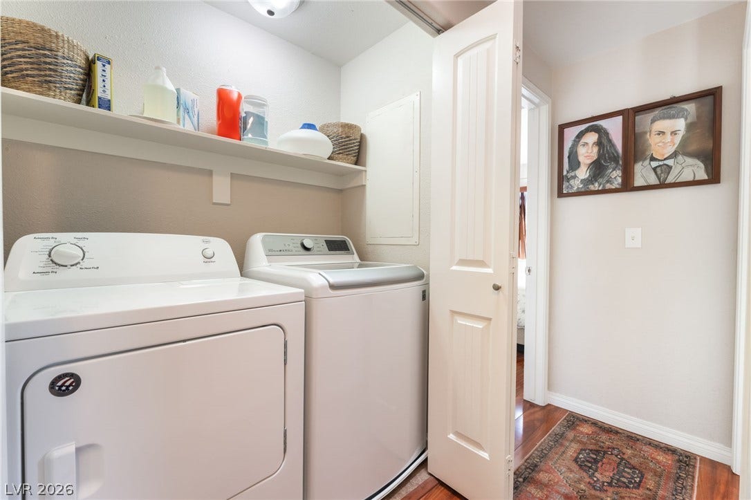 5330 E Charleston Boulevard, #123, Las Vegas, NV 89142 In-unit laundry facilities provide convenient daily utility adjacent to the main living areas.