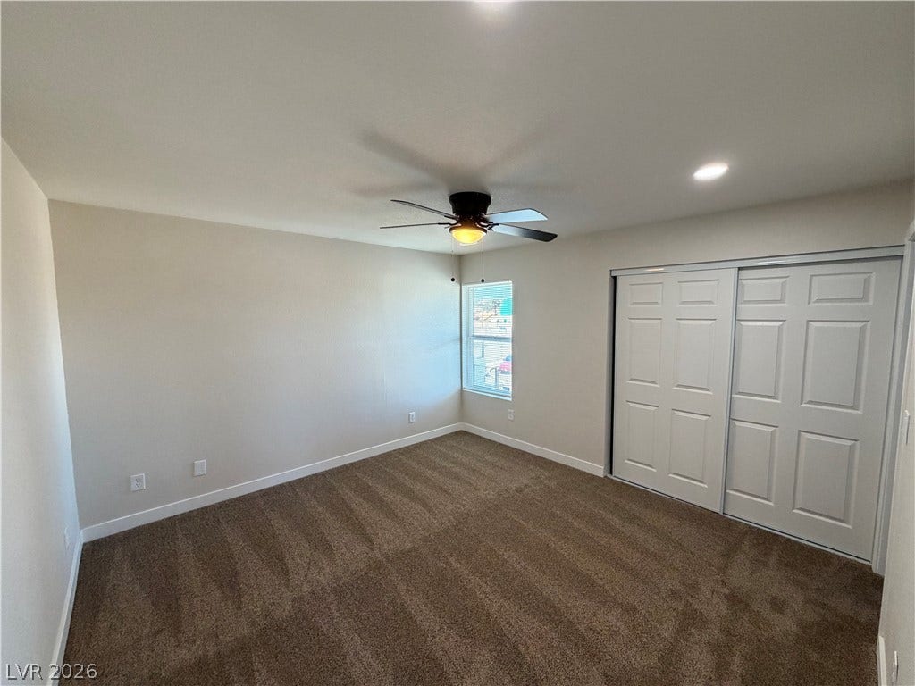 500 Grimsby Avenue, Henderson, NV 89014 Plush carpeting and a large closet create a comfortable, inviting bedroom environment.