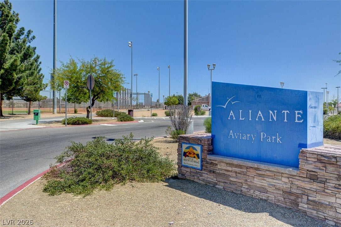 4120 Hawks Glide Avenue, North Las Vegas, NV 89084 Aviary Park signage welcomes visitors to this local neighborhood recreation destination.