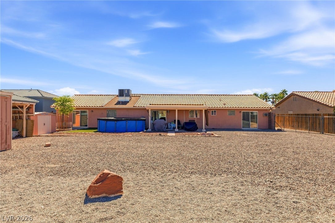 6560 Whispering Sands Drive, Las Vegas, NV 89131 A spacious gravel backyard offers low-maintenance landscaping and plenty of room for outdoor activities.