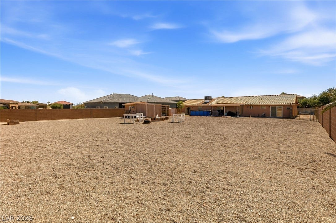 6560 Whispering Sands Drive, Las Vegas, NV 89131 An expansive gravel yard provides abundant space enclosed by privacy fencing.