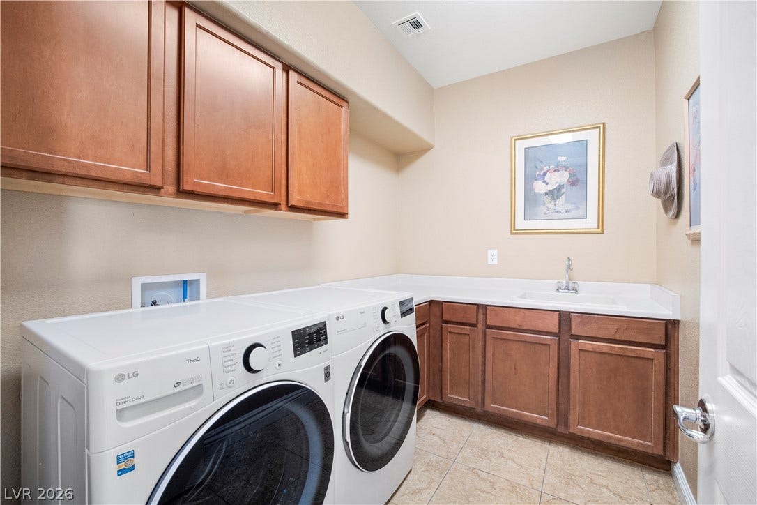 926 Loma Bonita Place, Las Vegas, NV 89138 Ample built-in cabinetry and a convenient utility sink maximize utility in this functional space.
