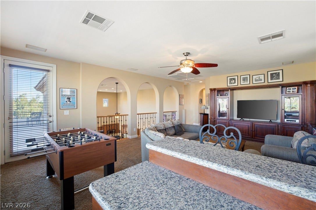 926 Loma Bonita Place, Las Vegas, NV 89138 Arched openings and granite counters define this versatile second-floor recreation space.