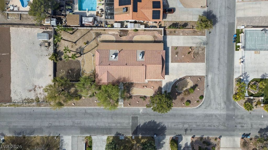 3189 Casanova Circle, Las Vegas, NV 89120 An aerial overhead perspective shows the complete lot layout