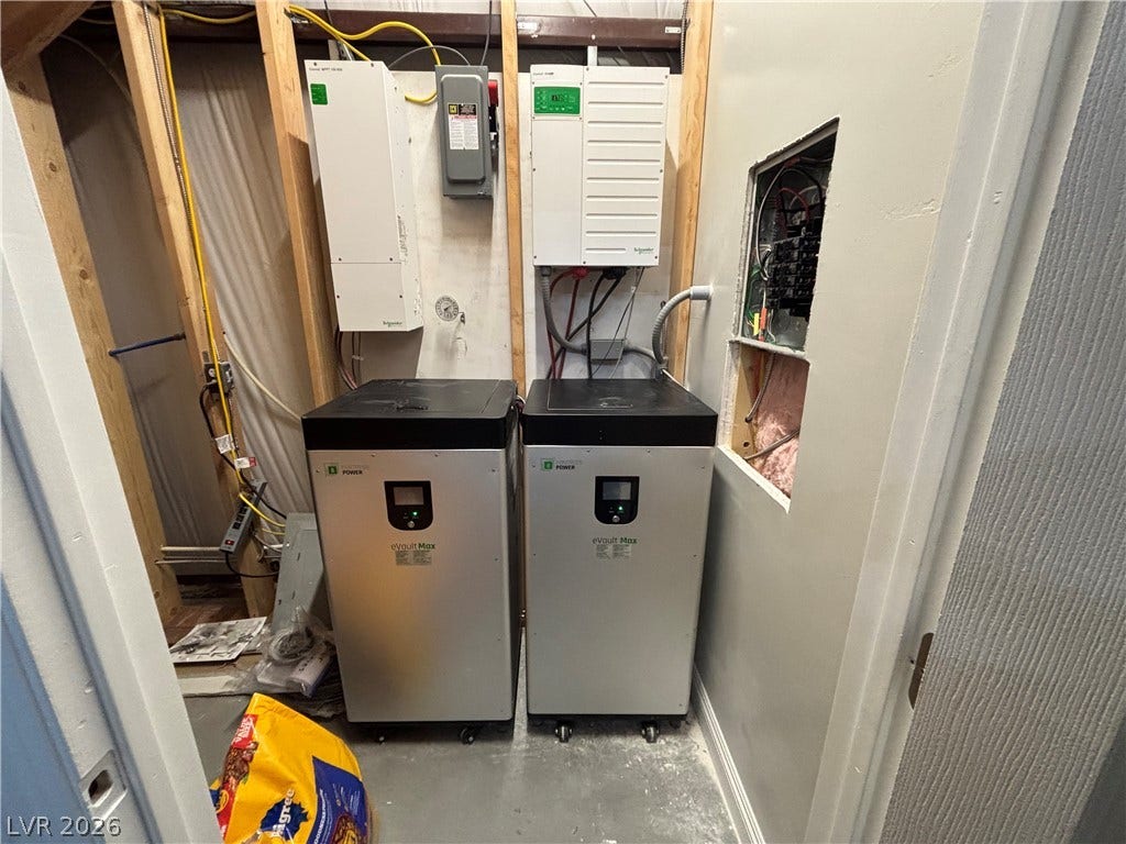 An organized utility area showcases professional electrical panels and advanced backup power systems.