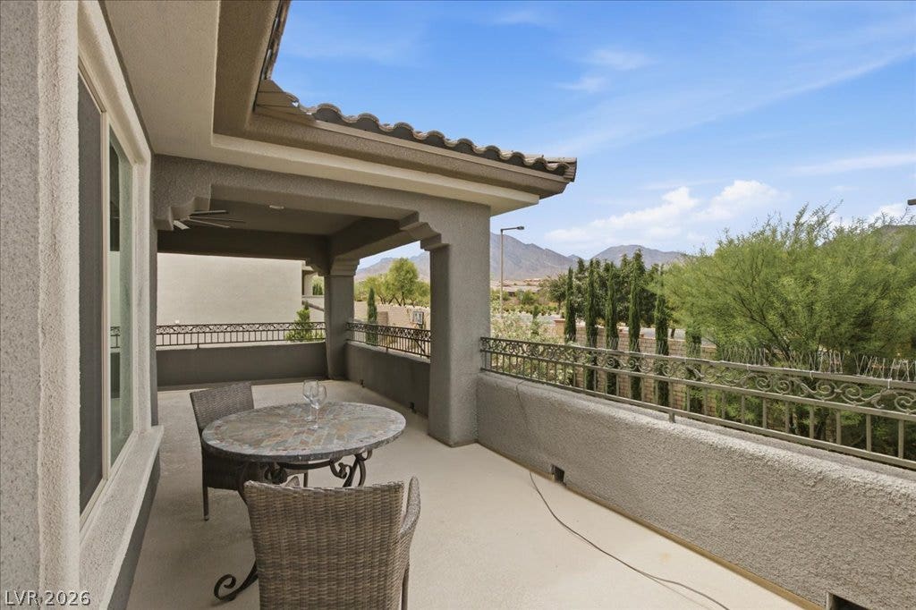 181 Elder View Drive, Las Vegas, NV 89138 A spacious balcony offers serene mountain views and an ideal setting for relaxation.