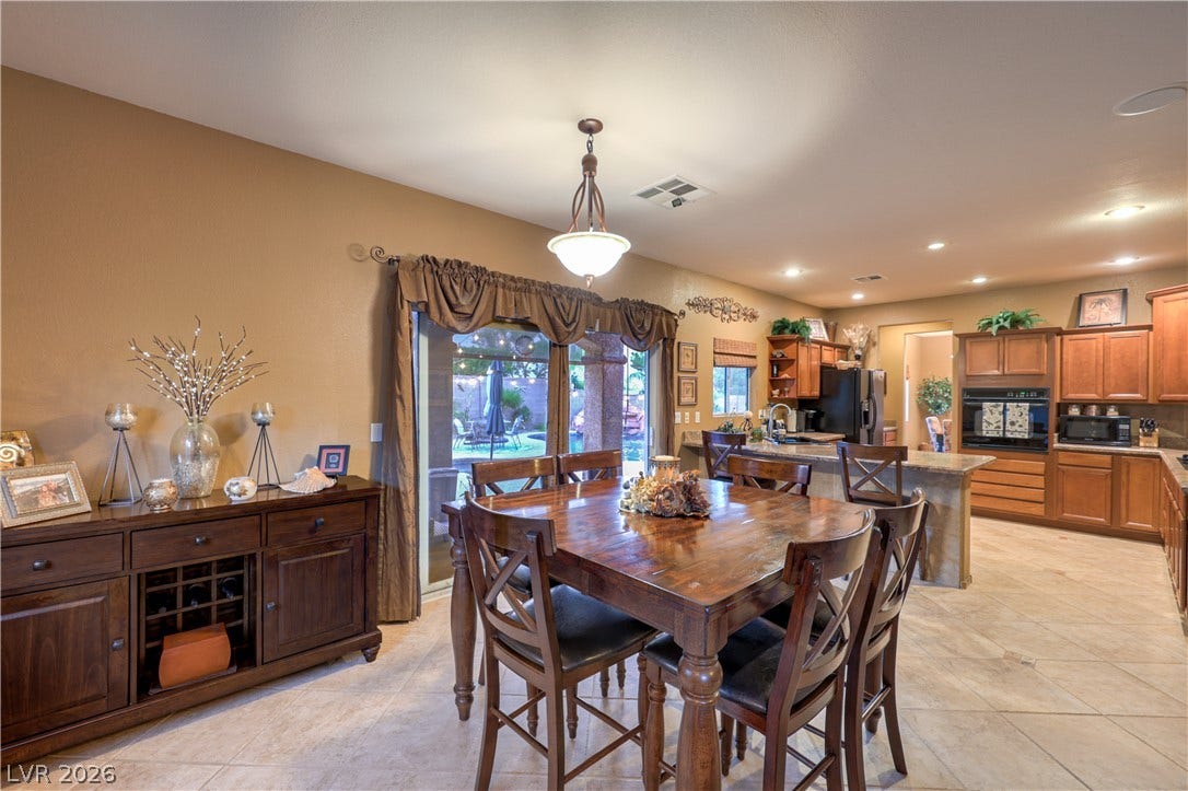 10474 Rustyville Court, Las Vegas, NV 89129 This open concept floorplan seamlessly connects the dining area to a well-appointed kitchen, and family room. Very versatile. This can be an extension of the sitting area.