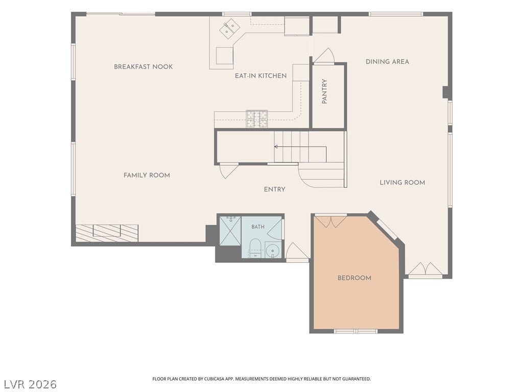 10474 Rustyville Court, Las Vegas, NV 89129 Visualize the layout and flow of this functional residence with an eat-in kitchen, family room, and a downstairs bedroom.