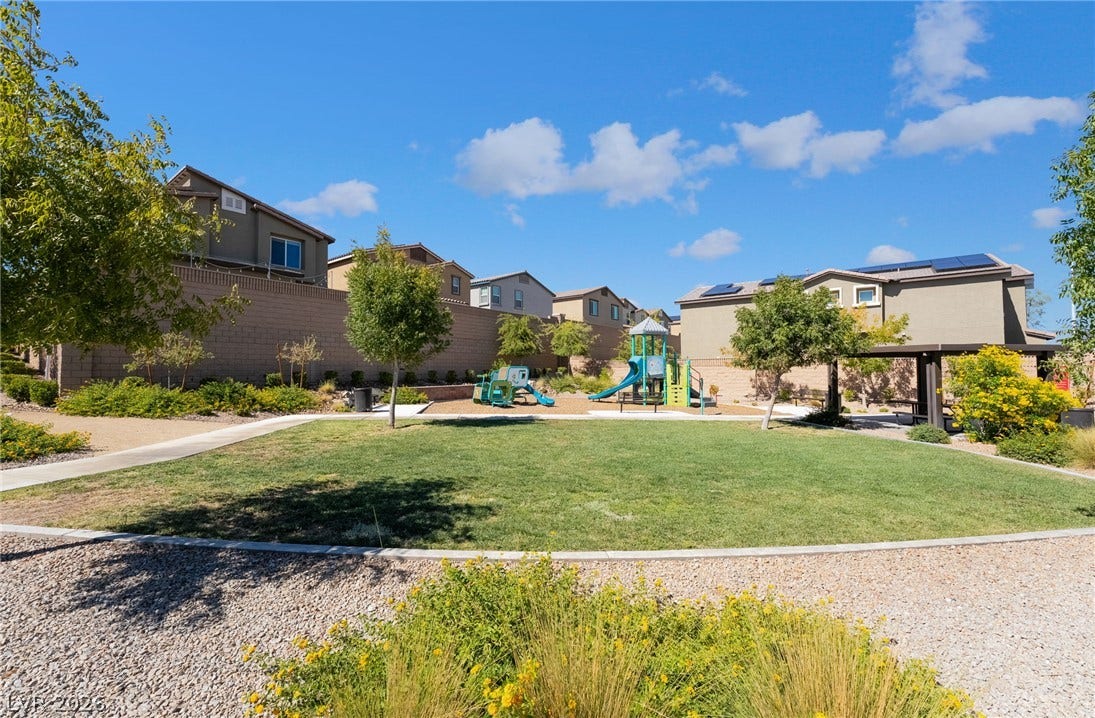 10958 Cheshire Woods Avenue, Las Vegas, NV 89166 Green lawns and a community playground offer outdoor recreation opportunities just steps away.