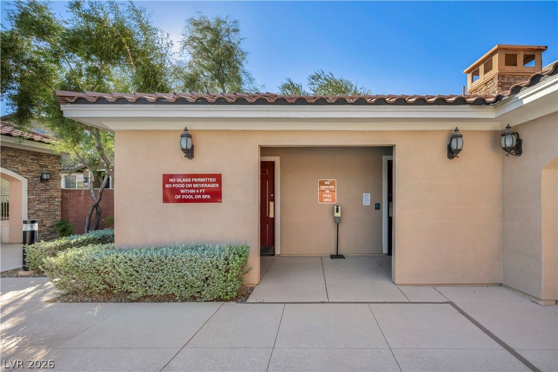 8577 Insignia Avenue, #101, Las Vegas, NV 89178 Spanish tile roofing and stucco siding accent the exterior of this community facility.