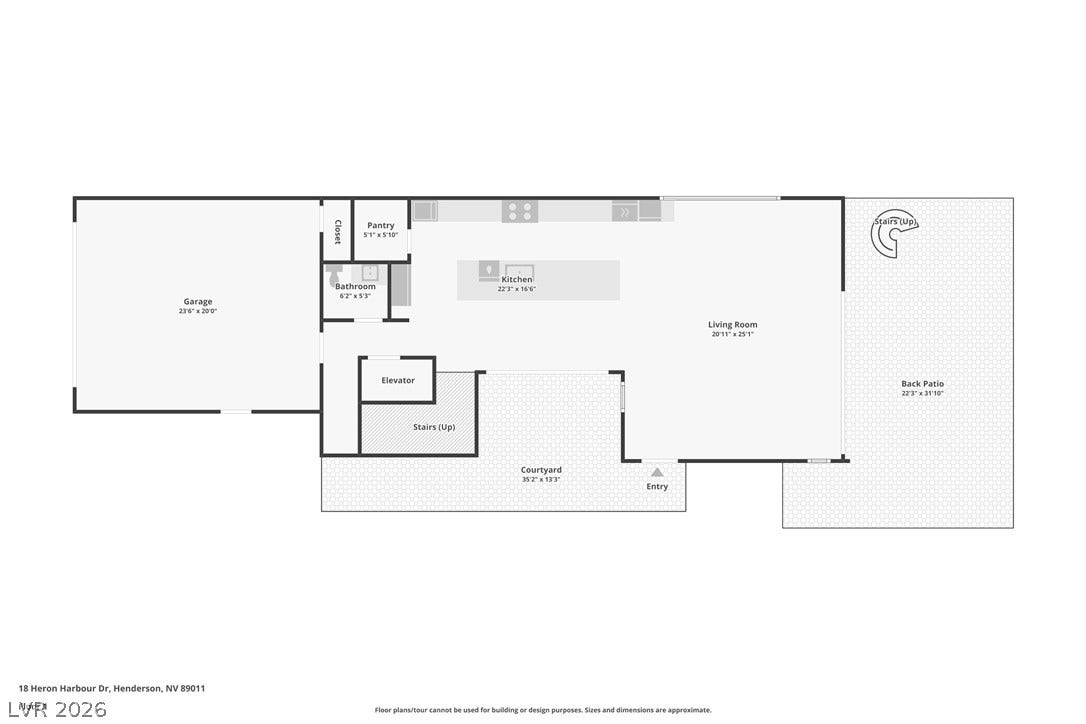 18 Heron Harbour Drive, Henderson, NV 89011 A detailed layout illustrates the functional first-floor design of this modern residential property.