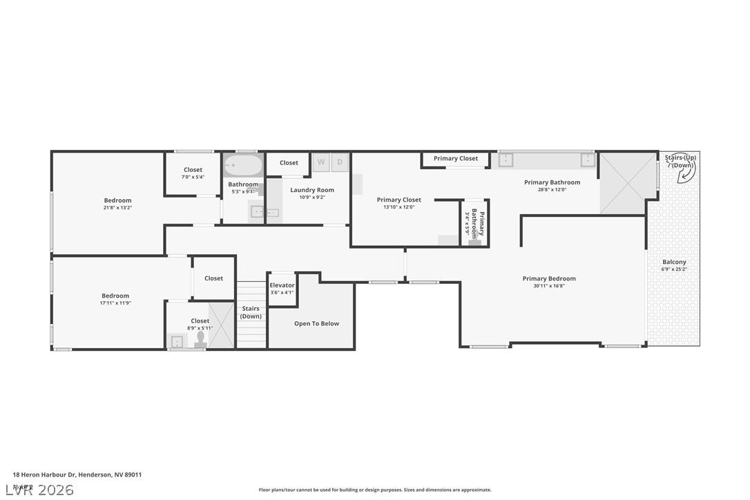18 Heron Harbour Drive, Henderson, NV 89011 An organized floor plan outlines the spacious layout of this multiple bedroom level.