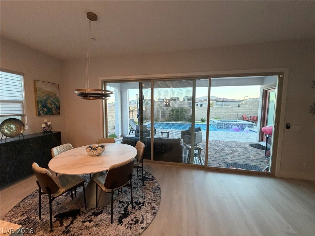 11725 Hatchling Avenue, Las Vegas, NV 89138 Sliding glass doors frame an inviting view of the backyard pool area.