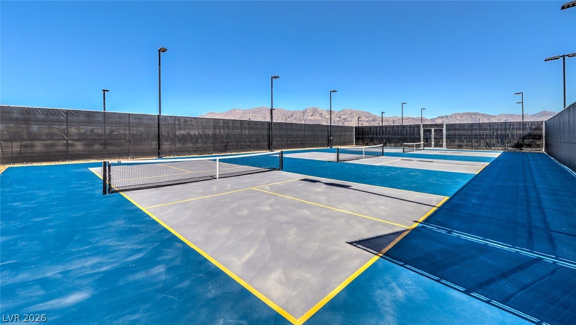 Sporting fun awaits on these courts, complete with privacy screens and mountain vistas.