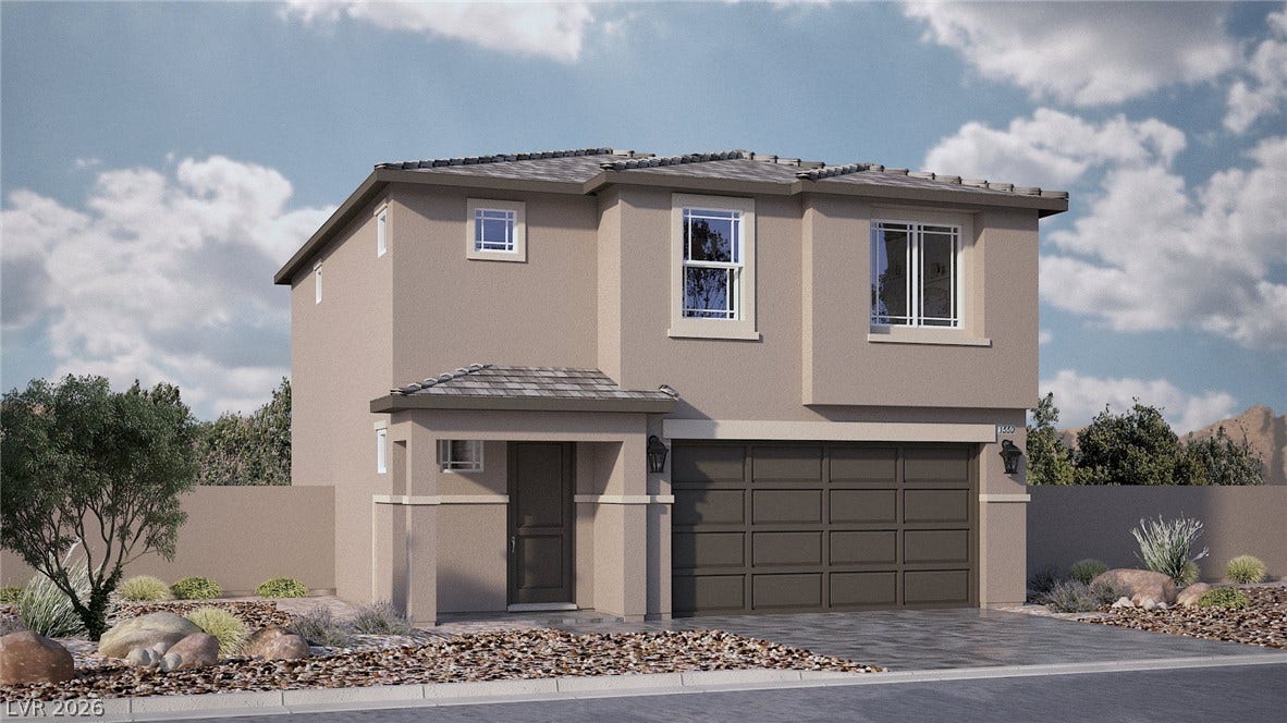 7339 TANYA FALLS Street, North Las Vegas, NV 89084 1550 Plan, Elevation B- Artistic Rendering; Exterior Features/Colors Will Vary. Elevation is representational only; subject to change.