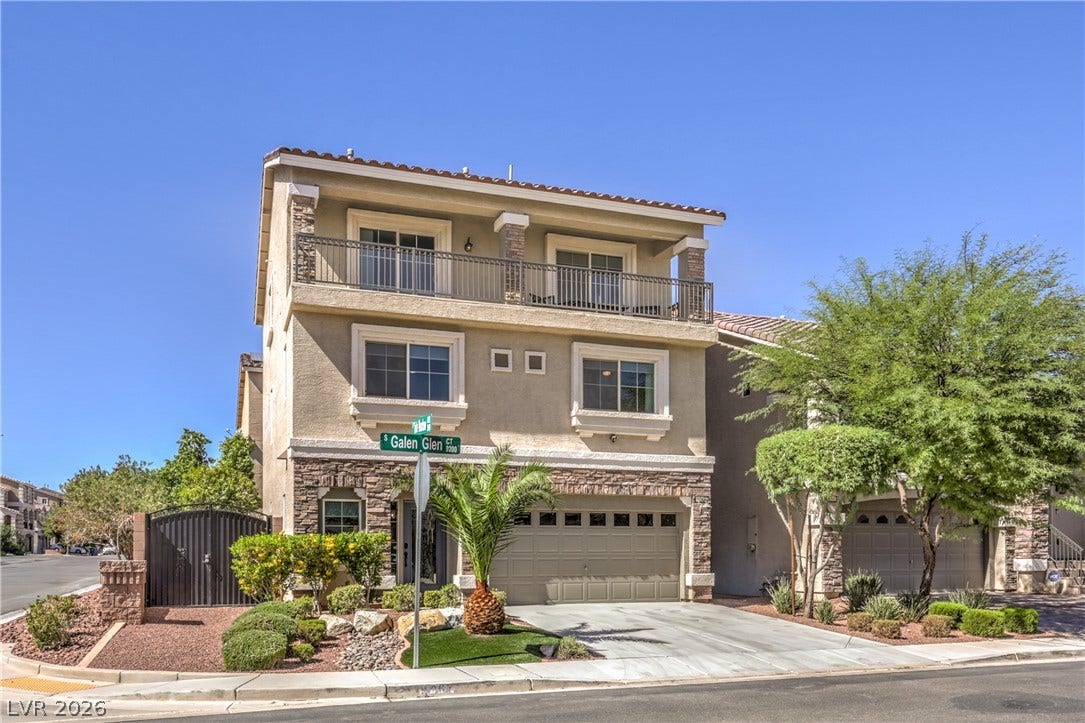9267 Galen Glen Court, Las Vegas, NV 89139 Multi-level modern architecture highlights this corner lot residence with an integrated two-car garage.