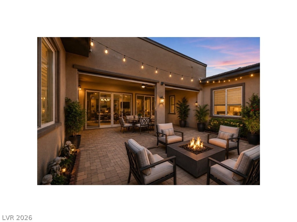 6722 Desert Crimson Street, Las Vegas, NV 89148 An inviting stone-paved courtyard is anchored by a built-in fire pit.