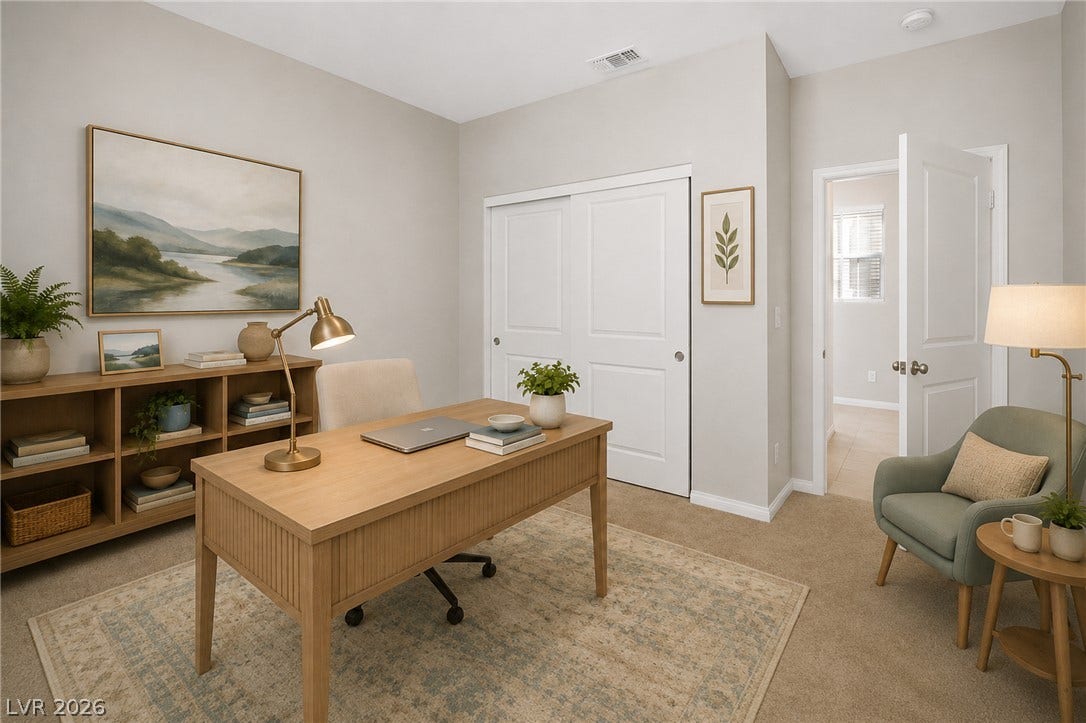 Virtual staging. Option 2: downstairs bedroom is perfect for an office