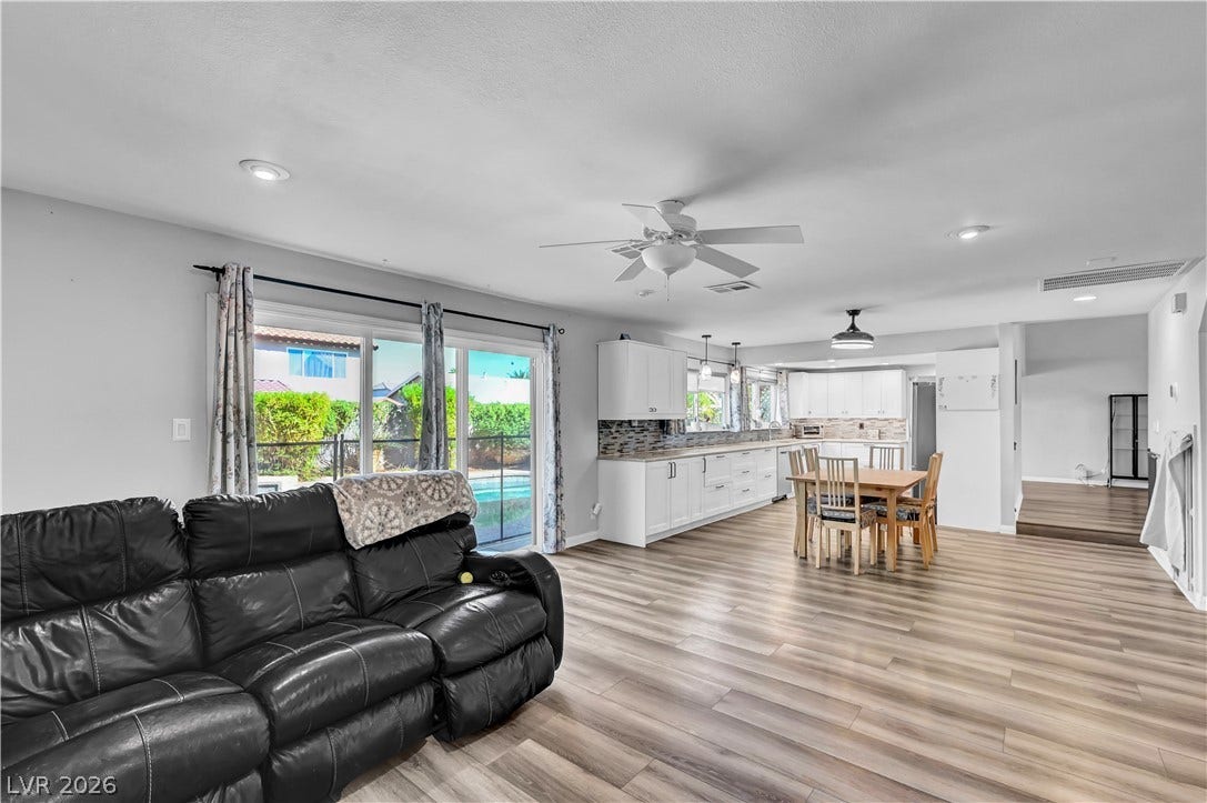 342 Fuente Drive, Henderson, NV 89014 Generous open-concept design connects the primary living space directly to the kitchen and dining area.