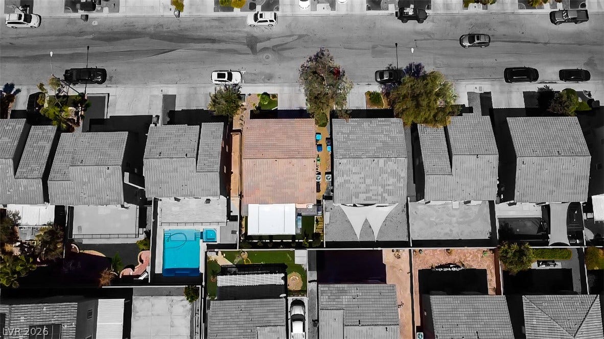 6007 Sonoma Station Avenue, Las Vegas, NV 89139 An aerial perspective shows the home nestled in a quiet suburban neighborhood.