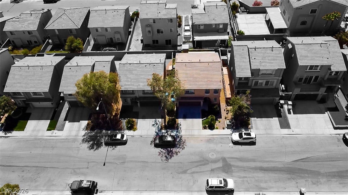 6007 Sonoma Station Avenue, Las Vegas, NV 89139 An aerial perspective reveals the residential street and neighborhood layout.