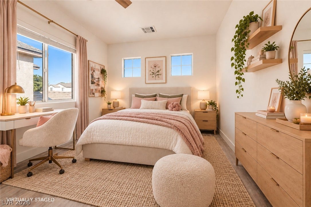 4817 Whispering Spring Avenue, Las Vegas, NV 89131 Hardwood floors and natural light from multiple windows enhance this serene bedroom space.