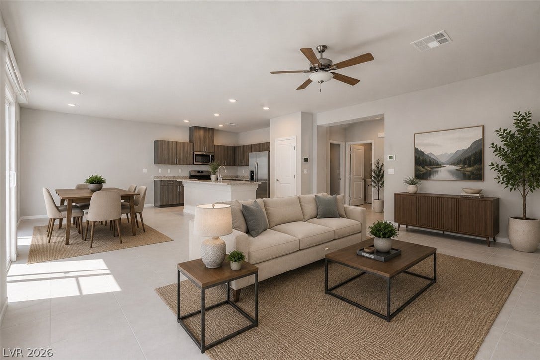 8920 Seal Cove Street, Las Vegas, NV 89178 **Virtually Staged**
An open floorplan seamlessly connects the central living area to the kitchen and dining spaces.