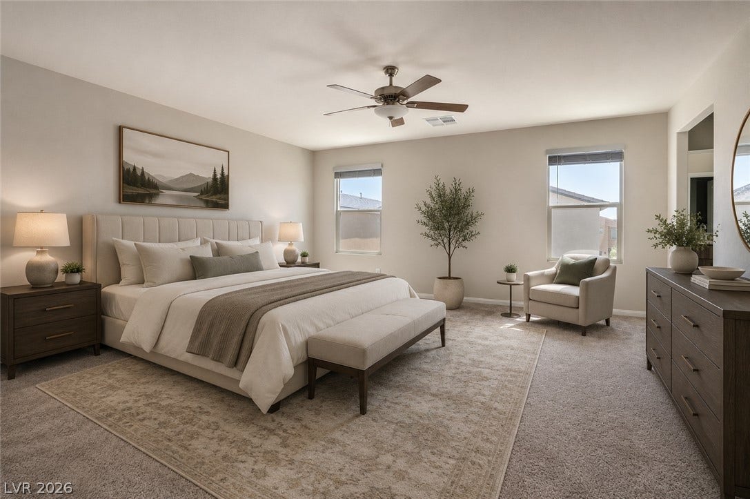 8920 Seal Cove Street, Las Vegas, NV 89178 **Virtually Staged**
Plentiful natural light and soft carpeting define this restful, well-proportioned sleeping space.