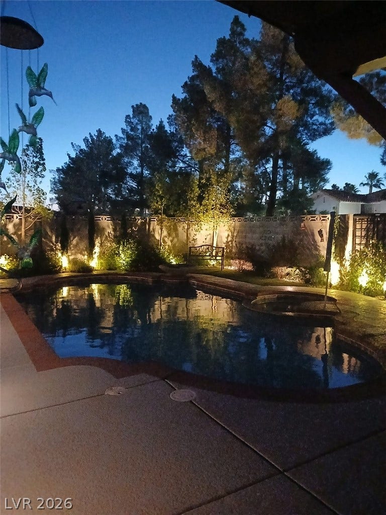 Twilight shot of the pool