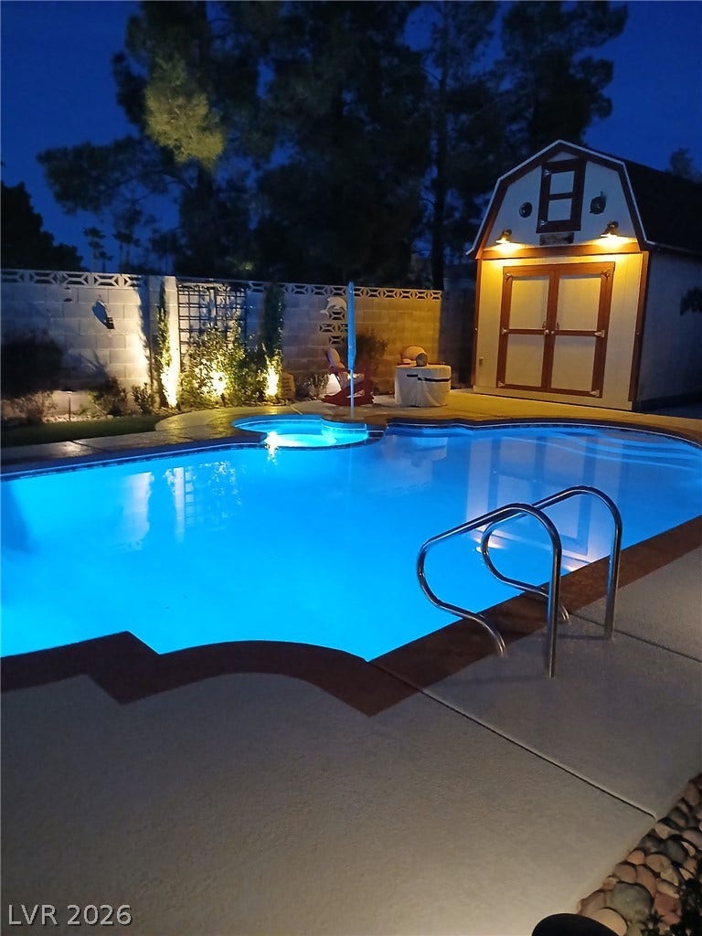 Twilight shot of the pool