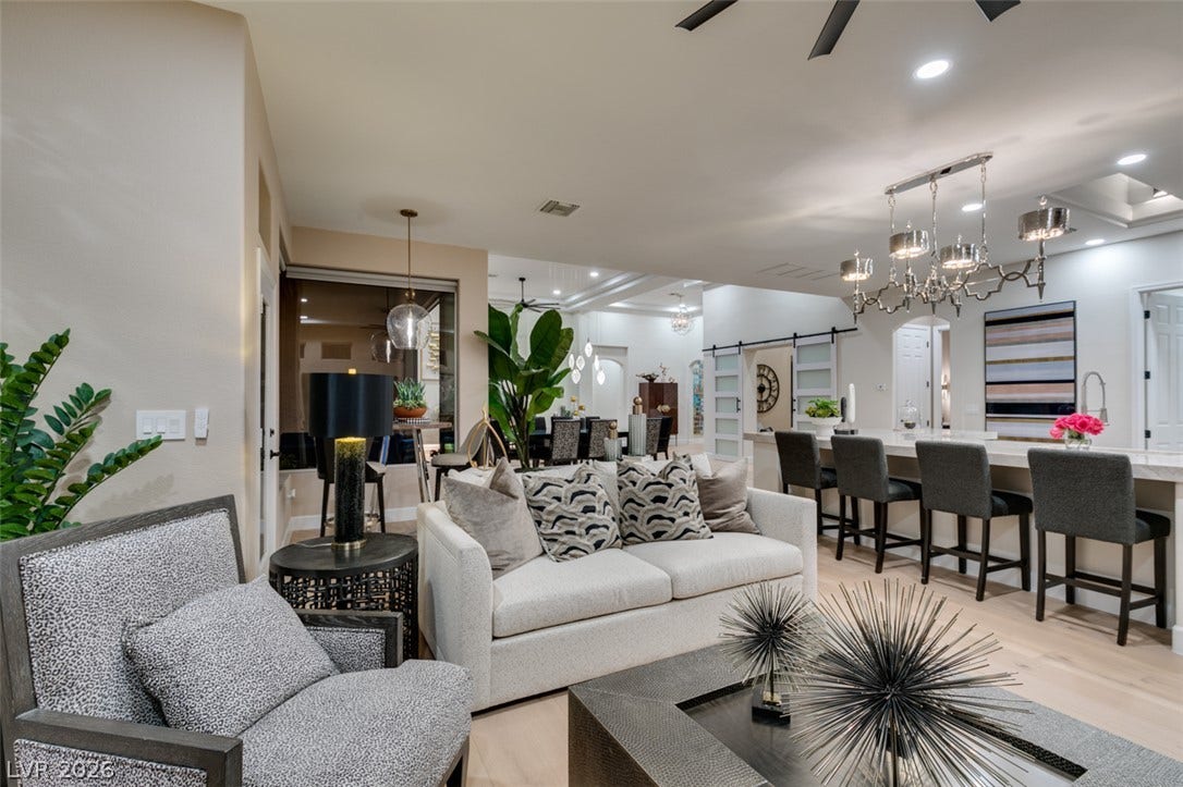 2532 Faiss Drive, Las Vegas, NV 89134 An open concept living area connects seamlessly to the modern kitchen and dining space.