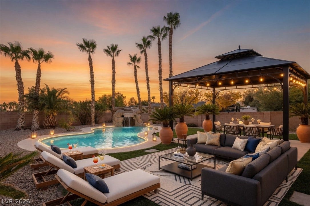 Patio furniture is virtually staged