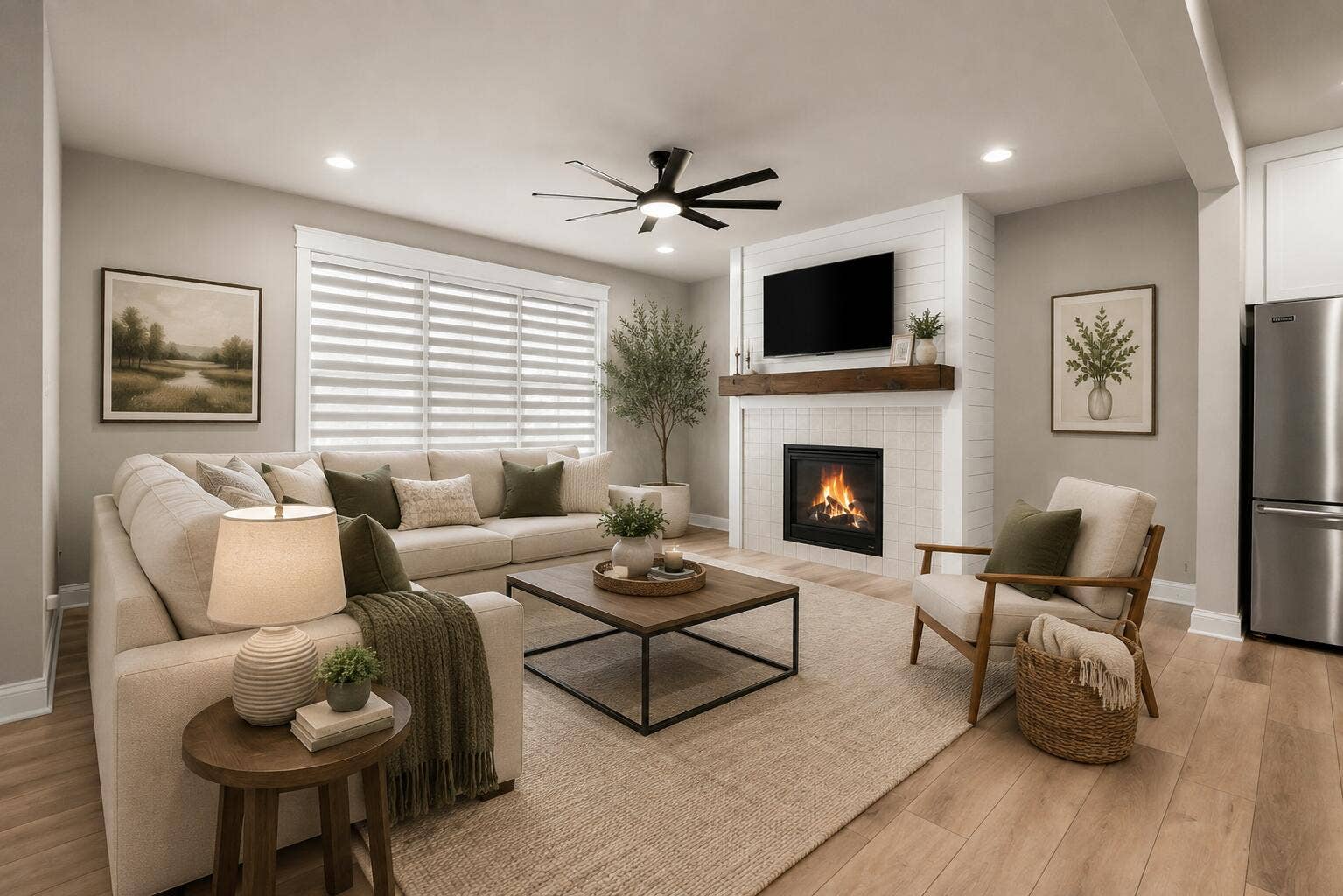 Cozy Neutral Farmhouse Living Room