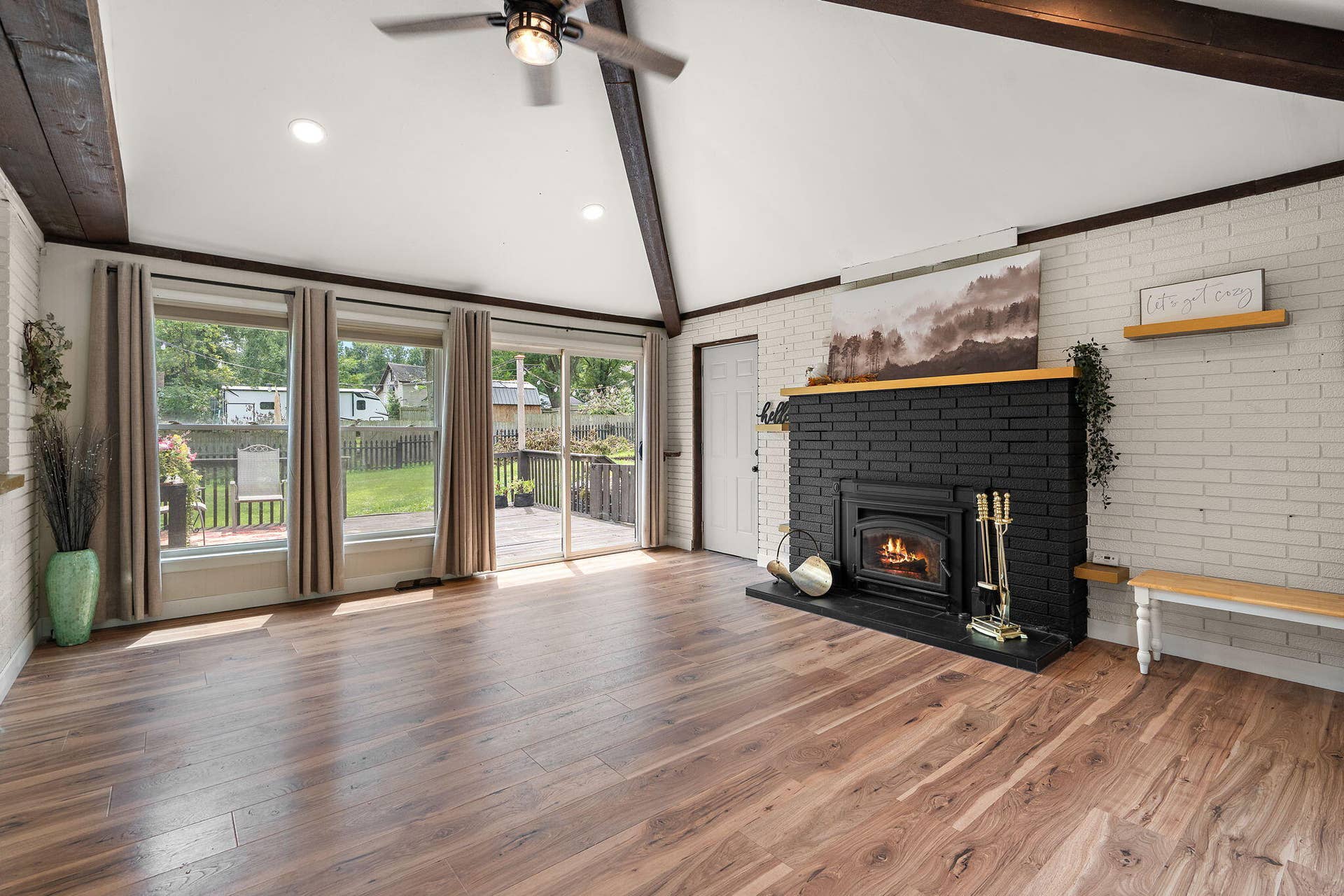 Living Room with wood burning fireplace