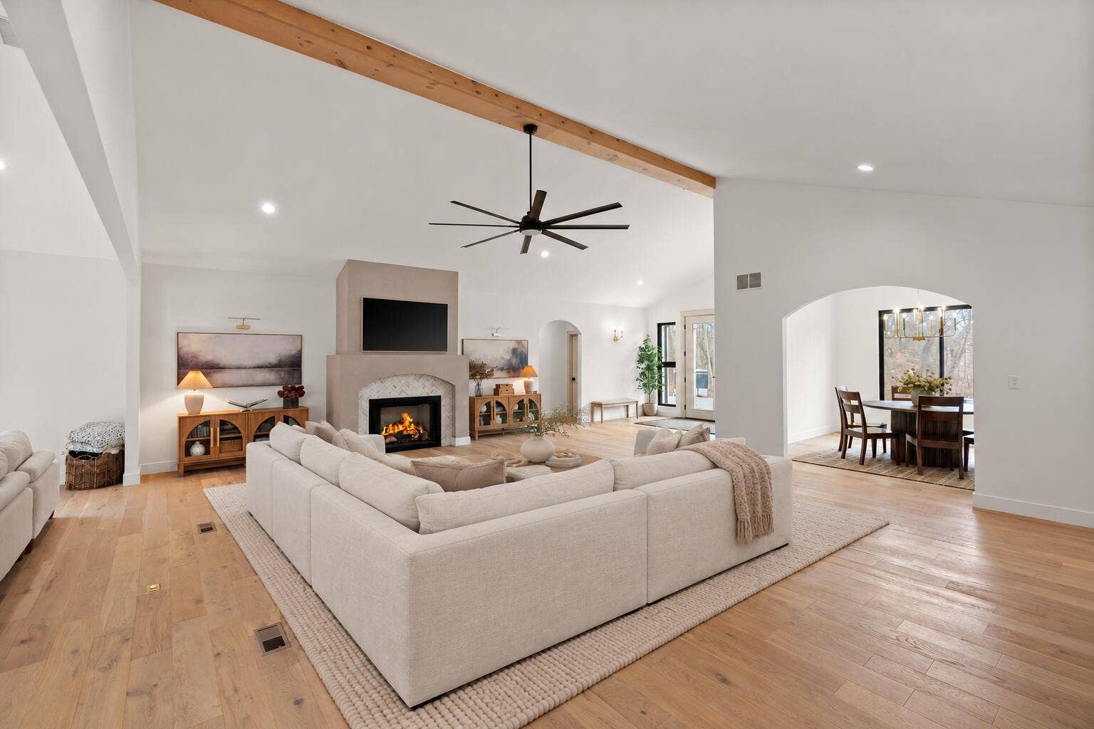 155 W 350, Valparaiso, IN 46385 Elegant Ivory Sectional by Fireplace