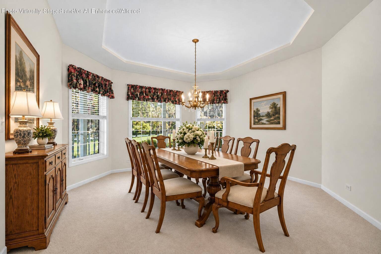 Elegant Oak Dining Room with Bay Windows