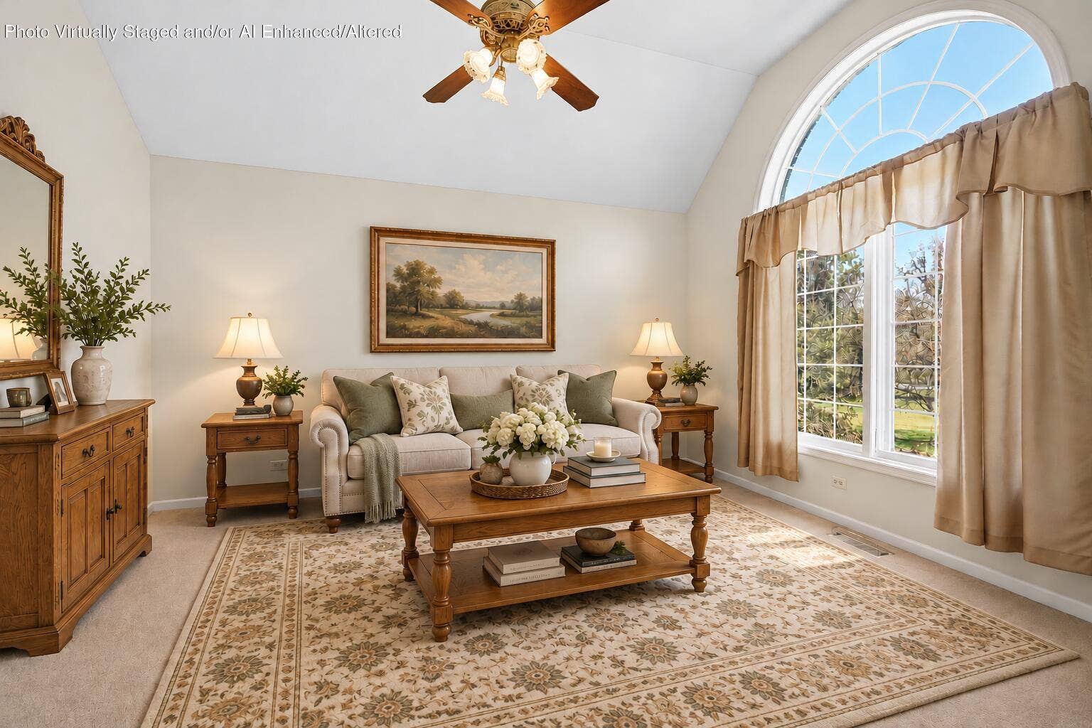 Classic Cream Living Room with Arched Wi