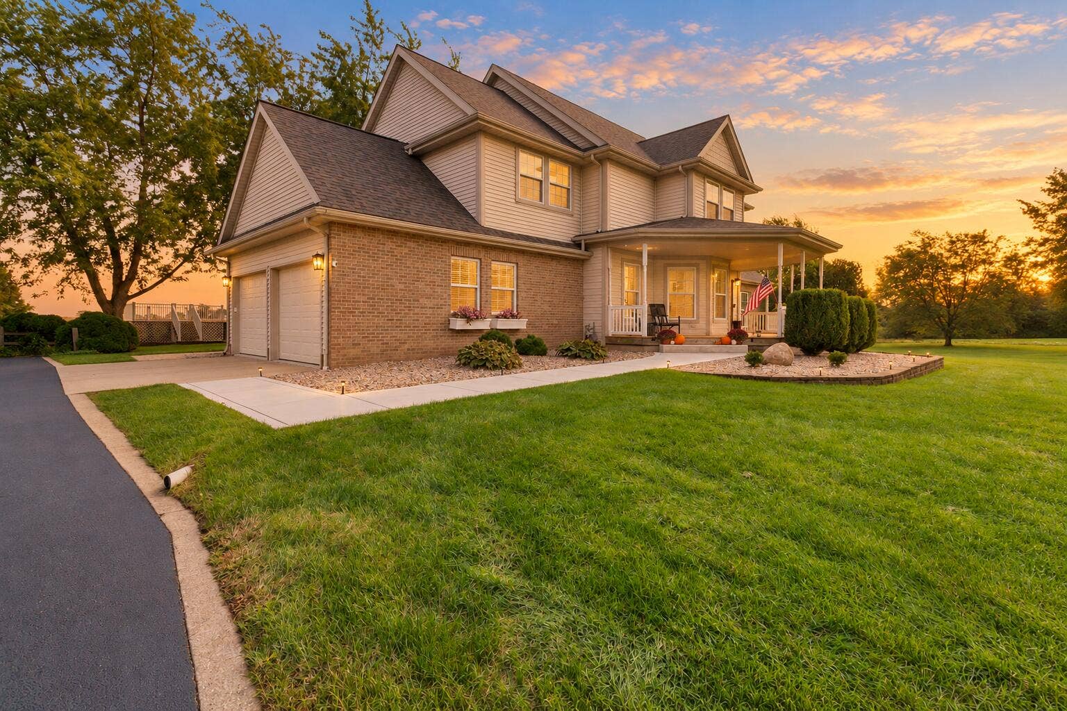 Elegant Estate Front at Sunset