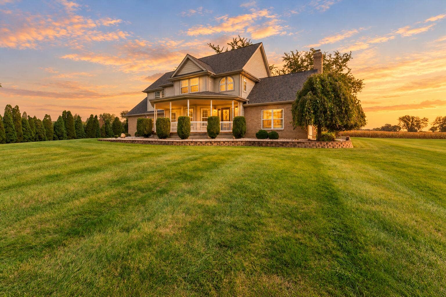 Cream-Sided Home in Golden Sunset