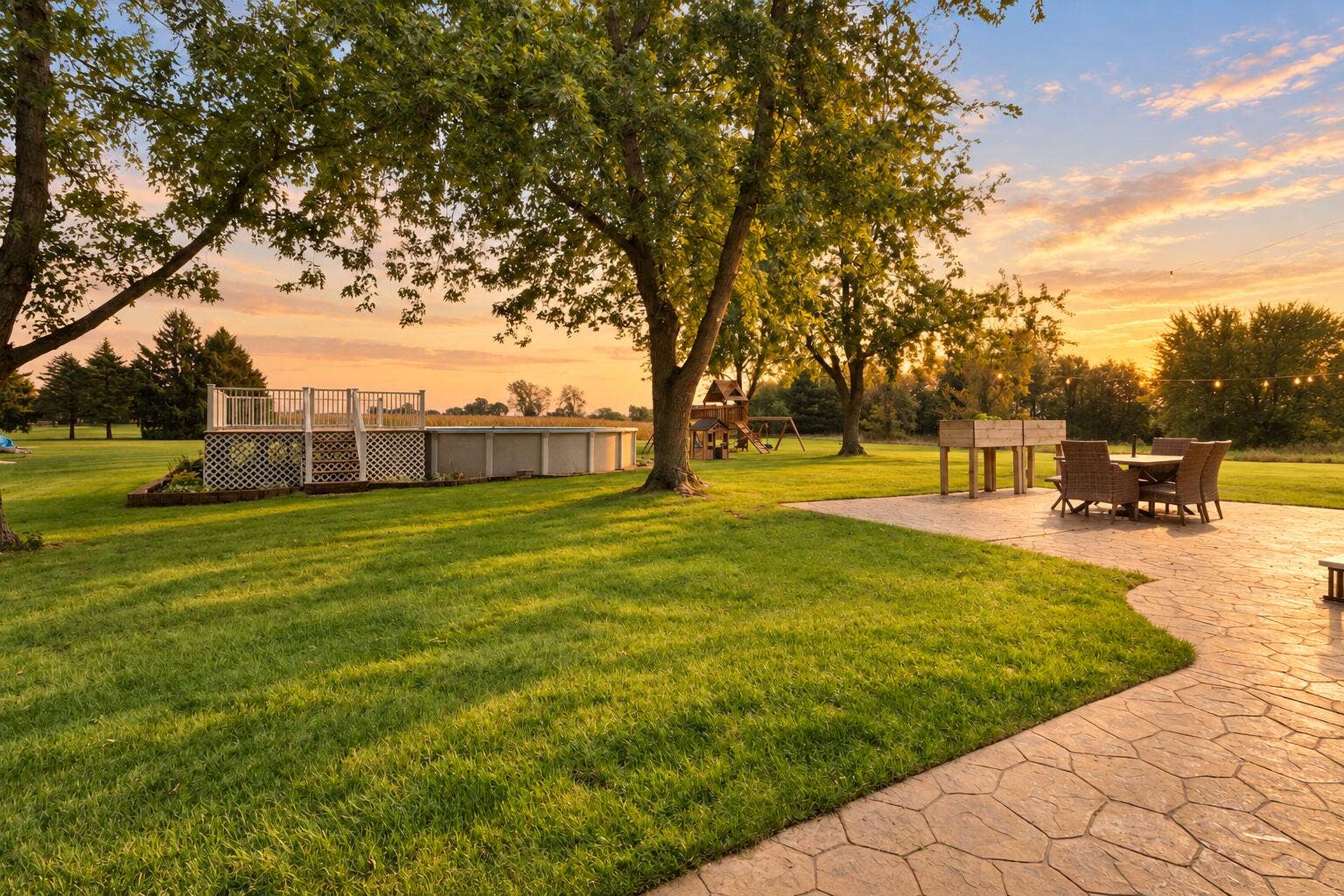 Soft Sunset Backyard Pool Retreat