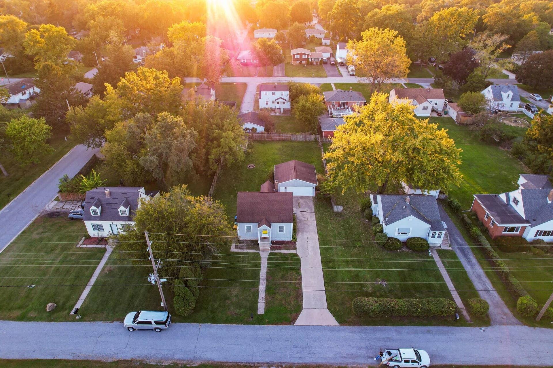 Aerial view of home and street