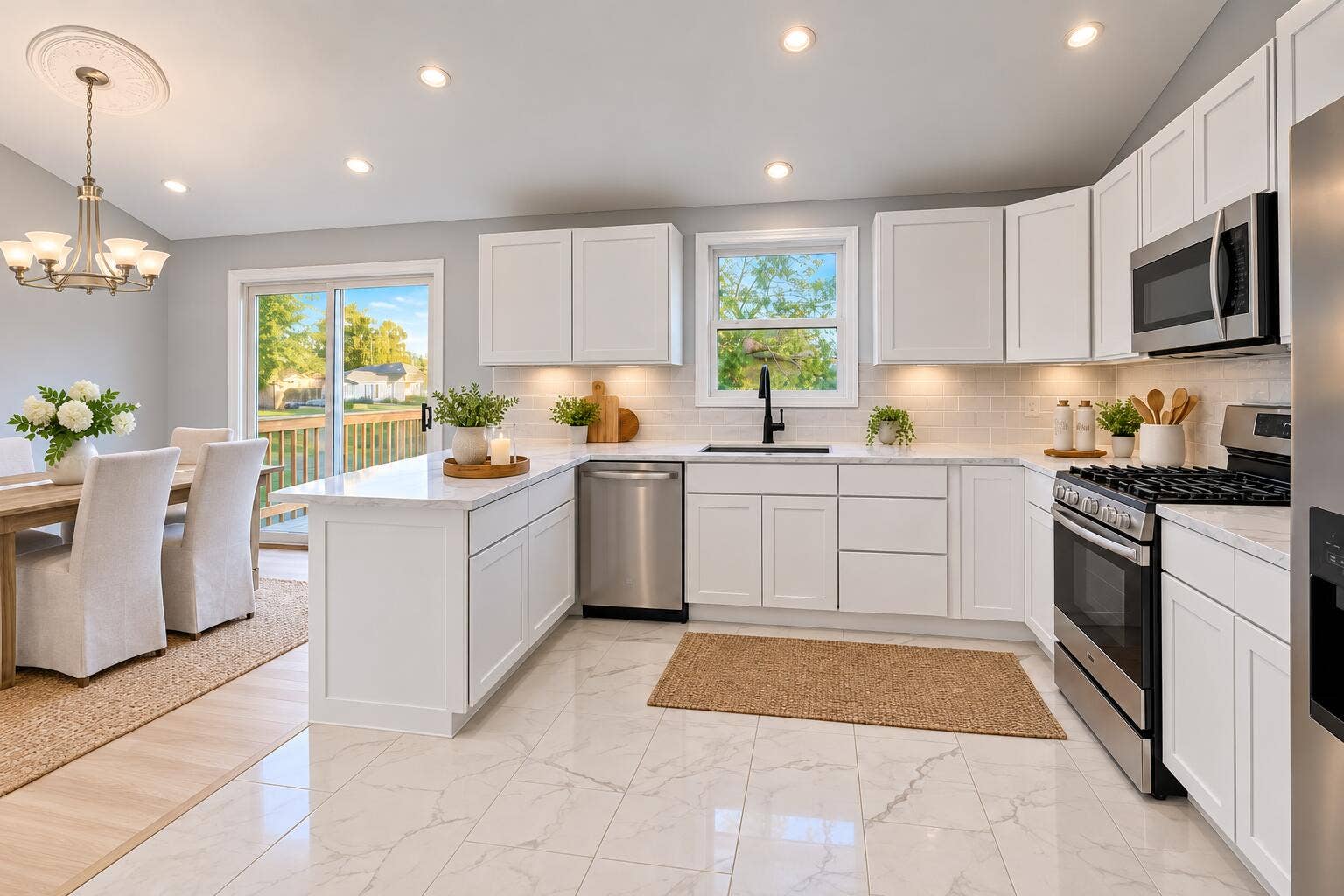 Modern Kitchen and Warm Wood Dining Area